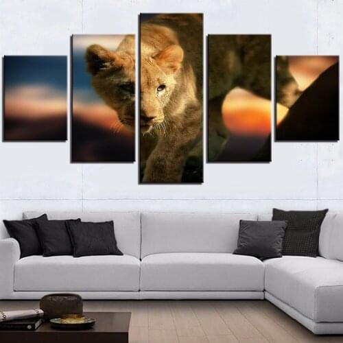 5 Pieces Lion Cub Canvas Painting Animals Posters Little Cute Lions Pictures For Home Decor Forest King Wallpaper Furniture