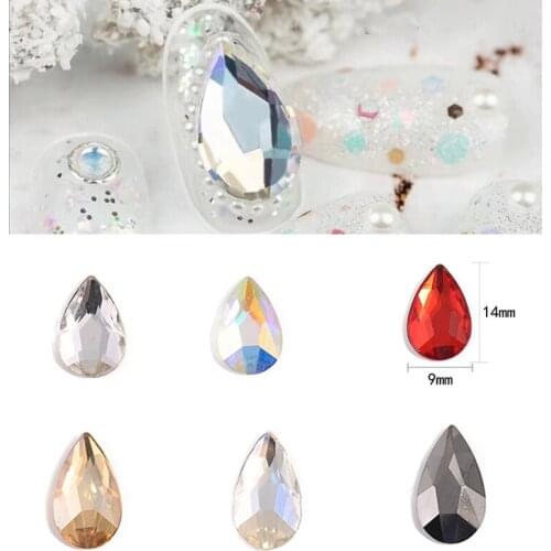 50pc/lot AB Red Champagne White Water-Drop Nail Crystal Rhinestone Flat-back Glass 3D Crystal Jewelry Nail Tip Crystal Accessory