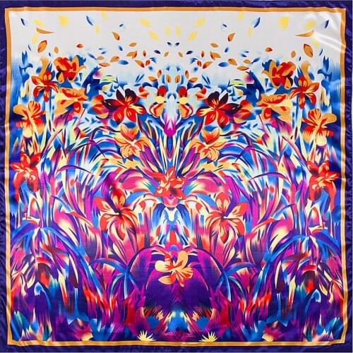 90cm Large Handkerchief Luxury Brand Oil Paint Square Scarf Shawl Hijab Foulards Femme Wrap Bandana Twill 100% Silk Scarf