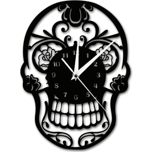 Acrylic Mirror DIY Skull Wall Clock Living Room Bedroom Study Office Wall Clock