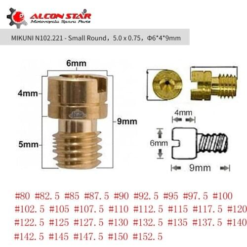 Alconstar- Small Round Mikuni N102/221 Series Main Jet 6mm Head Motorcycles For Mikuni BN Jet Ski Carbs DRZ400 SV650 YFM660