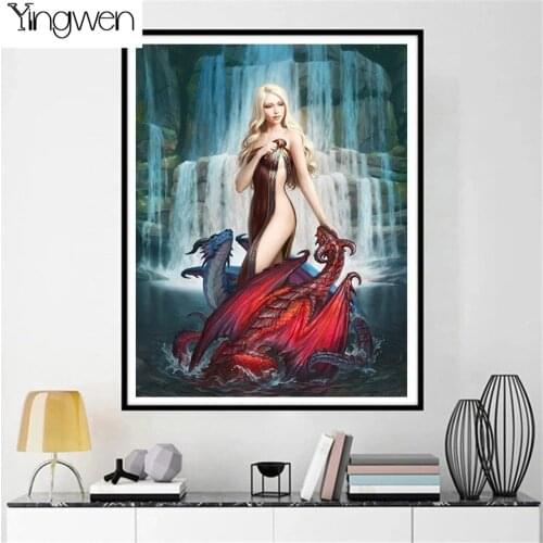 5D DIY Diamond Painting Beautiful Girl Full Diamond Embroidery Dragon Cross Stitch Kits Rhinestone Mosaic Waterfall Home Decor
