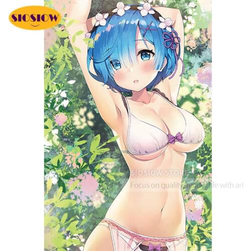 Anime Girls DIY Posters 5d Diamond Embroidery Rem 3D Diamond Painting Japanese Girl Cross Stitch Decor Room Teen Gifts For Men