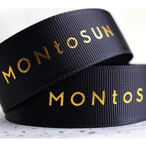 Customized ribbon with logo gold stamp Grosgrain ribbon satin personal logo ribbon 100yards party ribbon