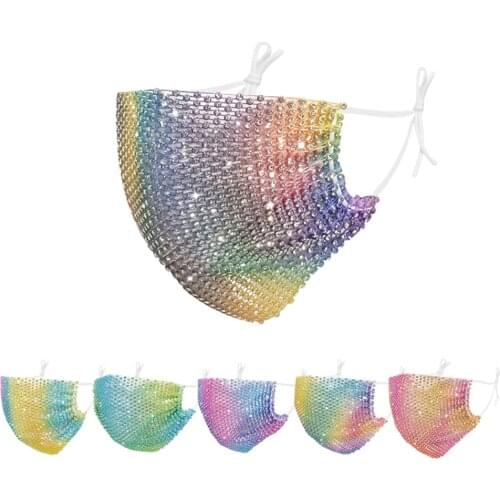 Fast Delivery Glitter Face Mask Rhinestone Mesh Mask Mask With Drill Bling Mask Color Rhinestone Mask Breathable Bandage