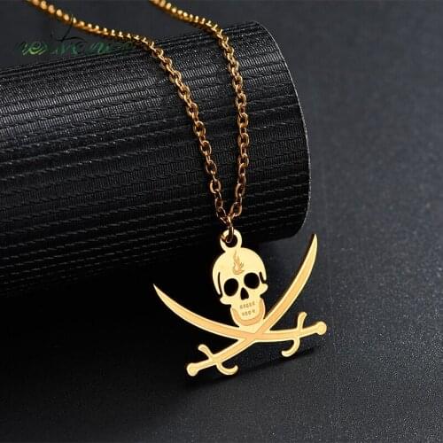 Nextvance 316L Stainless Steel Swords Skull Pendant Necklace Gold Pirate Series Chain Necklaces For Unisex Jewelry