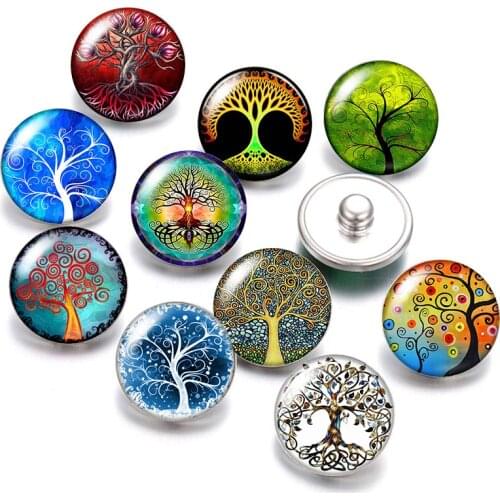 DB0436 Beauty Abstract Colorful life of tree 18mm snap buttons 10pcs mixed round photo glass cabochon style for snap button jewe