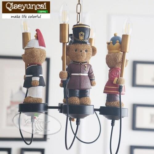 Qiseyuncai England Bear Legion Childrens Chandelier Boy Girl Bedroom Child Home Improvement Lighting