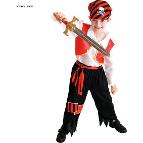 Red Movie Boys Skull Pirate corsair Cosplay Kids Children Halloween Pirates of the Caribbean Costumes Carnival Purim party dress