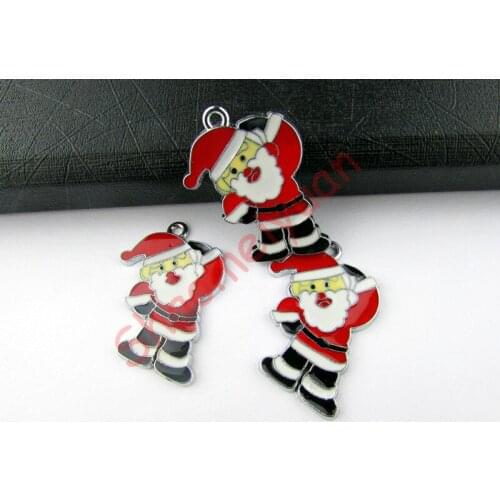 ECM13 Mix Color 20Pcs Alloy Metal Enamel Christmas Santa Claus Charms Pendants 32x24mm