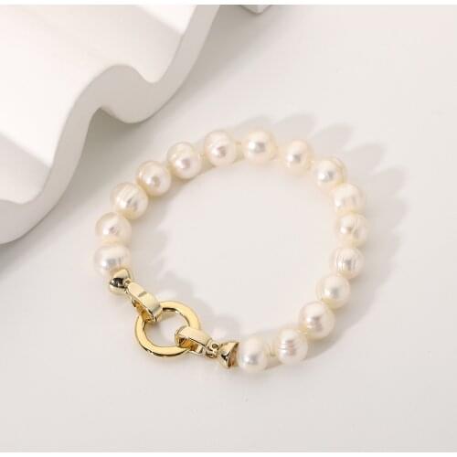 French Vintage Freshwater Pearl Bracelets For Women 14K Gold Plated Stainless Steel Bracelet Party Jewelry