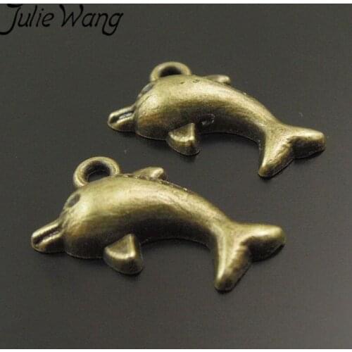 Julie Wang 60pcs/pack Zinc Alloy Ancient Cyan Dolphin Pendant Jewelry Accessories Aquarium Exhibition Souvenir Decorations Cute