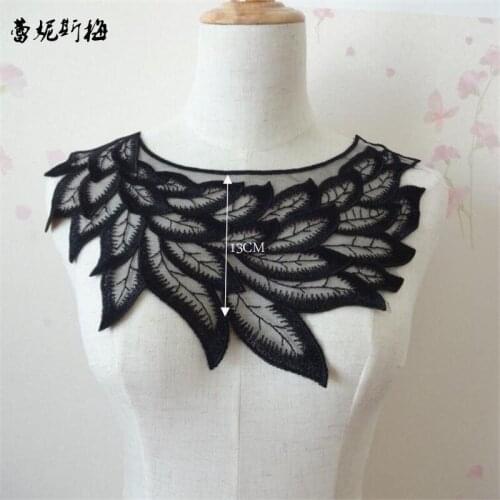 3Pieces Black Polyester Net Floral Flower Motif Venise Lace Collar Trim Lady Dress Decor 32X25cm YL0076
