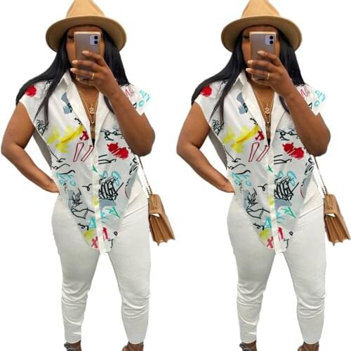 LY9315 wholesale items fashion summer clothing casual graffiti printed short romper jumpsuit 2 pieceset bodysuit for women
