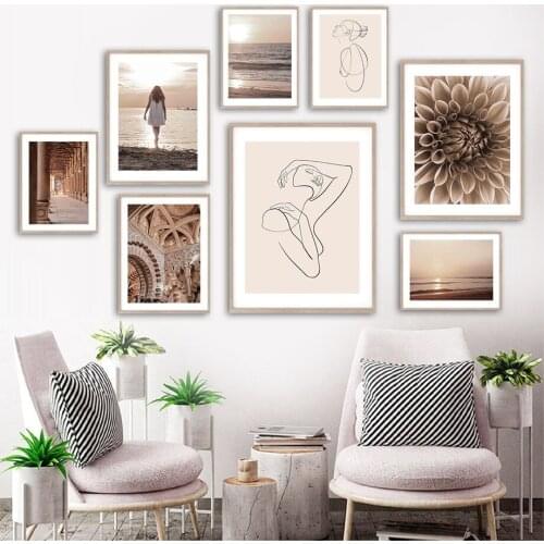 Moroccan Corridor Beach Dahlia Lines Sea Wall Art Canvas Painting Nordic Posters And Prints Wall Pictures For Living Room Decor