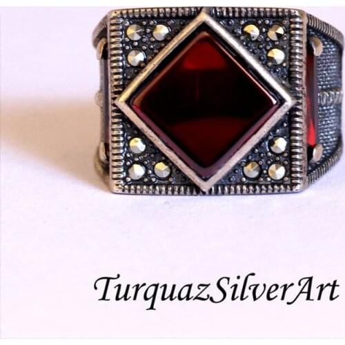 Handmade Mans Zircon Red Gemstone Ring, Mans 925 Silver Ring, Zircon Ring, Silver Handmade Ring,Zircon Ring