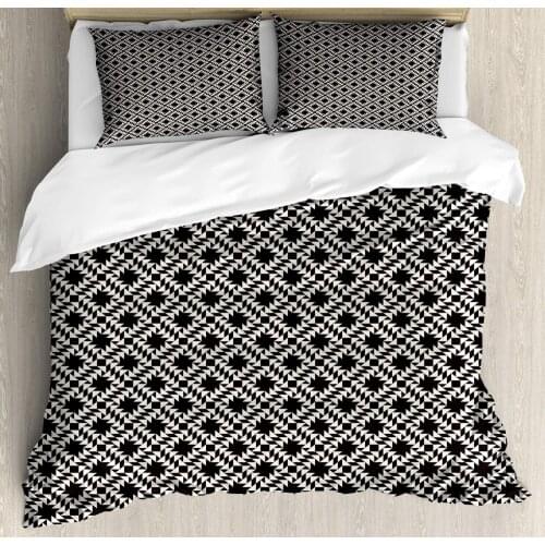 Geometric Duvet Cover Set Repetitive Triangular Pattern Contemporary Design 3 Piece Bedding Set Charcoal Grey Eggshell