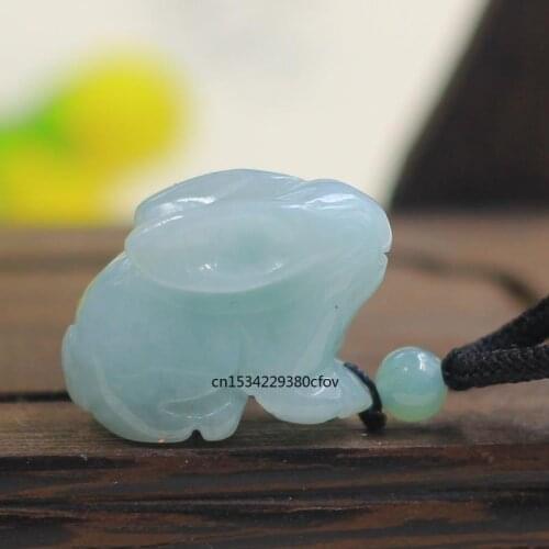 Natural Green Jade Emerald Zodiac Rabbit Pendant Necklace Charm Jewellery Fashion Accessories Hand-Carved Man Luck Amulet Gifts