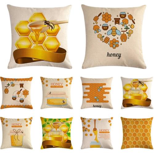 Pillow Cover Square Size Engraving Honey Bee Honey Pillowcase Hidden Zipper Cushion Gift Holiday Bed Pillowcase Gifts ZY1295