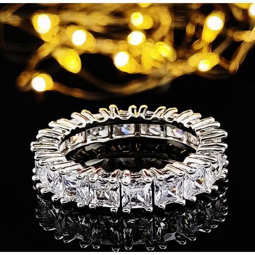 2021 New Luxury Princess 925 Sterling Silver Eternity Band Ring For Women Party Gift Jewelry Bulk Sell R6169