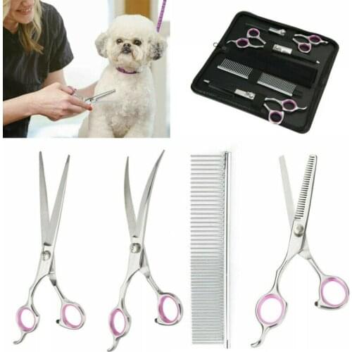 Pet Dogs Gromming Scissors Up Down Curved Shears Sharp Edge Animals Cat Hair Cutting Barber Cutting Tools Kit