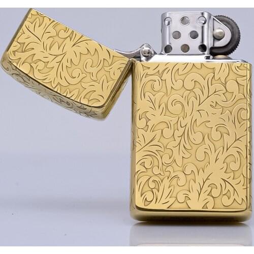 Original ZORRO Lighter Pure Copper Fine Carving Tang-Grass Narrow Size Gasoline Lighter Business Gift Outside Tool