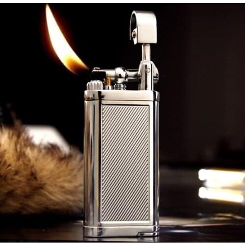 Genuine Oblique SPUNK Cigarette Pipe Gas Lighter With Tobacco Pipe Tamper Personality Retro Metal Rocker Arm Lighter Easy Ignite