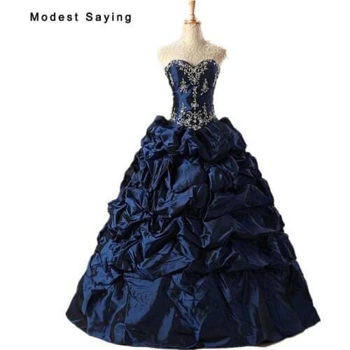 Luxury Blue Ball Gown Beaded Lace Quinceanera Dresses 2017 with Ruffled Skirt Girls Long Party Prom Gowns vestido de 15 anos