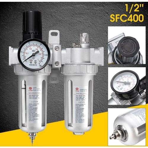 SFC400 1/2 Inch Air Compressor Oil Lubricator Moisture Regulator Air Source Water Filter With Connecting Pneumatic Parts Tool