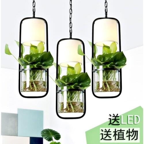 Nordic modern simple green plant cloth chandelier restaurant balcony Internet cafe Cafe iron art hydroponic Chandelier