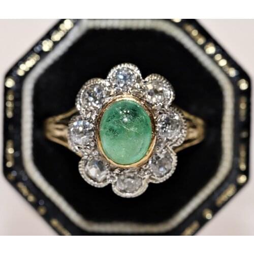Antique Original 14k Gold Natural Diamond And Emerald Decorated Victorian Amazing Ring