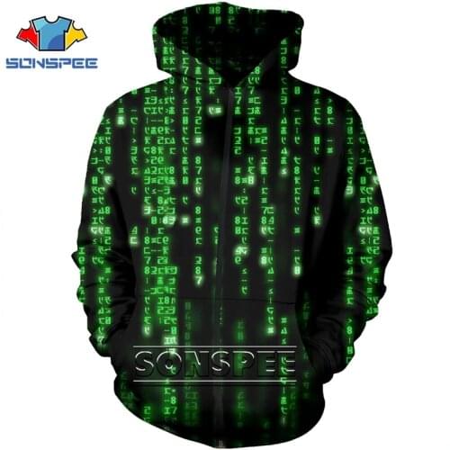 3D Print Anime Long sleeve Movie digital The Matrix Long sleeve Sweatshirt jacket Code Harajuku zipper shirt hoodies rock hoodie