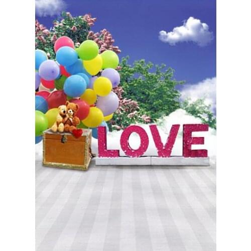 VinylBDS 5x7ft (150x220cm) Wedding Backgrounds Bear Boxes Balloon Photography Backdrops Washable Princess Photo Backdrop 3217 LK