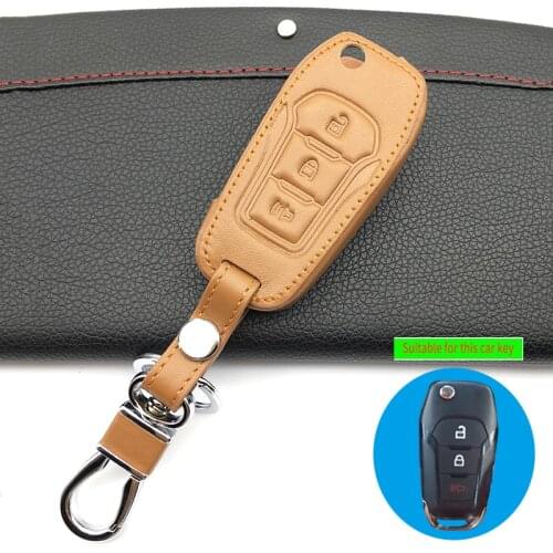 High Quality Leather Key Ring Cover Case Holder For Ford 3 buttons car key case 2017 latest super quality smart protect shell