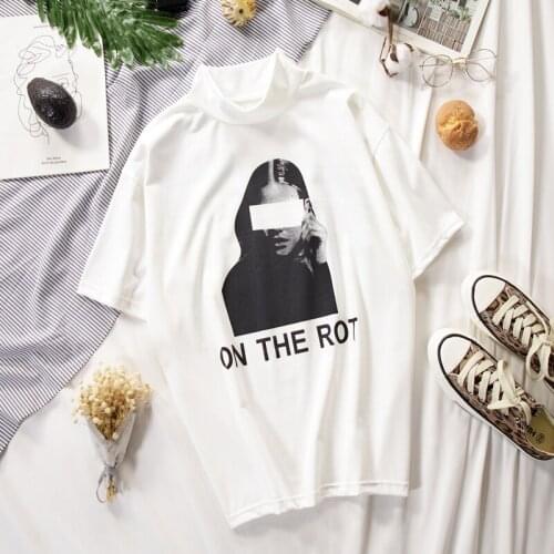 T-shirt Women Short Sleeve Loose O-Neck Spring Top Womens Leisure T-shirts Letter Printing Korean Style Tees Female Clothing