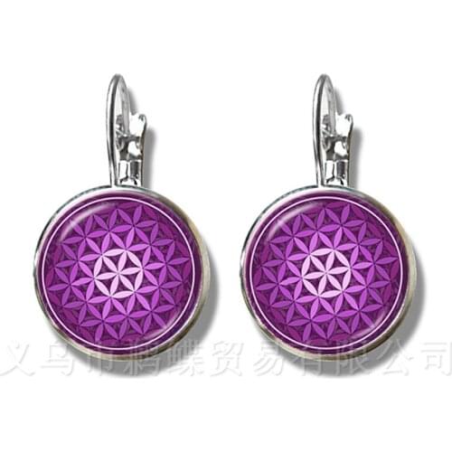Mandara Glass Dome Earrings Trendy Chakra Mandala Glass Jewels Geometric Flower Gift For Family OM Yoga Stud Earrings For Women