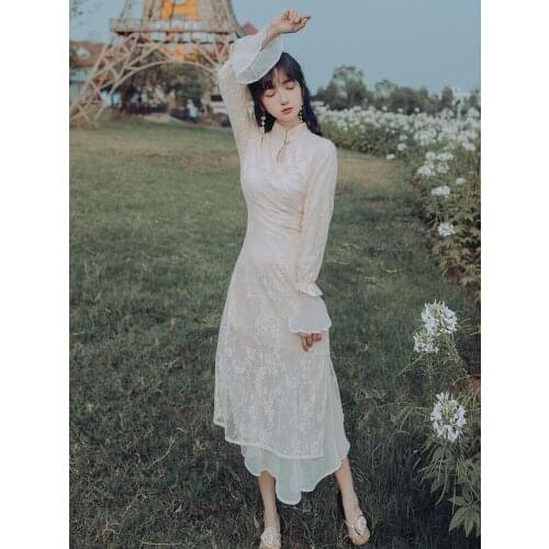 Young Cheongsam Women Spring Autumn 2021 French Retro Chinese Style Long Elegant Temperament Cheongsam Improved Version Dress