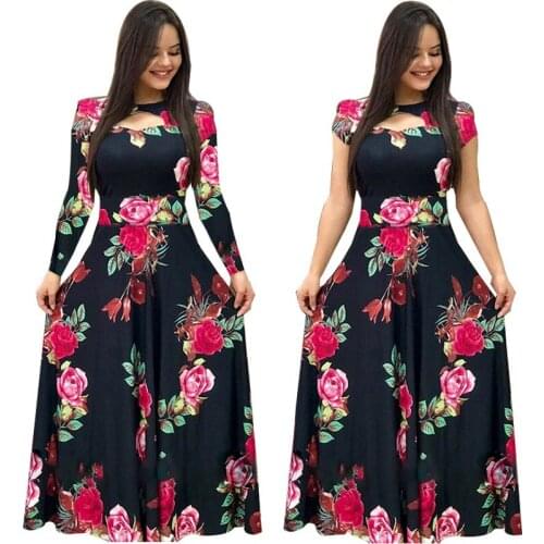 Plus Size Elegant Spring Summer Tunic Women Dress 2020 Bohmia Flower Print Maxi Dresses Fashion Hollow Out Long Vestidos S- 5XL