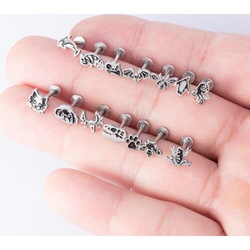 1PC 16G Stainless Steel Animal Style Labret Monroe Lip Ring Cute Ear Studs Tragus Helix Cartilage Earring Stud Piercing Jewelry