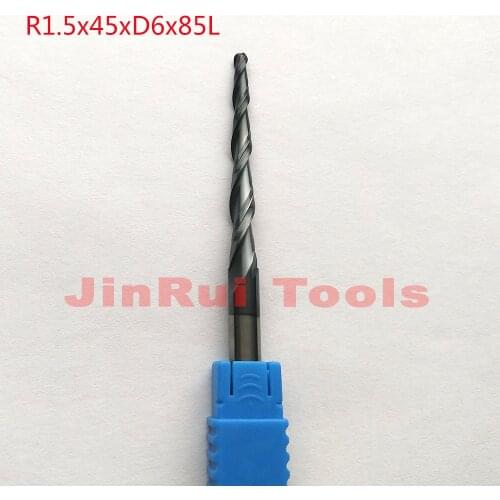 1pc R1.5*D6*45*85L*2F HRC55 Tungsten solid carbide Coated Tapered Ball Nose End Mills CNC milling cutters knife