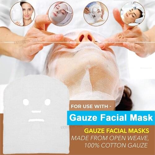 100PCS Pure Cotton Beauty Gauze Mask Salon Disposable Facial Gauze Highly Water Absorption Non-Irritating Face Gauze Mask Soft