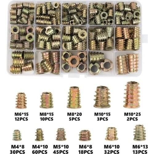 230PCS Assorted Flanged Hex Drive Head Furniture Nuts M4 M6 M8 M10 Zinc alloyl Thread For Wood Insert Nut