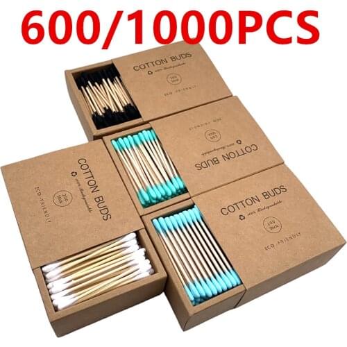 600/1000Pcs color mix Bamboo Cotton Double Head Adults Makeup Cotton Swab Microbrush Wood Sticks Nose Ears Cleaning Health Tools