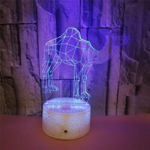 Camel 3D Night Light Acrylic 7 Color Changeable Animal Nightlight Crack Charger Base Bedroom LED Lamp Christmas Gift for Kids