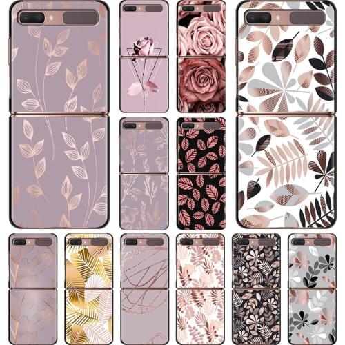 Phone Case For Samsung Galaxy Z Flip 5G Cover Silicone Shell Soft Fundas Black Coque Fashion Flower Leaf