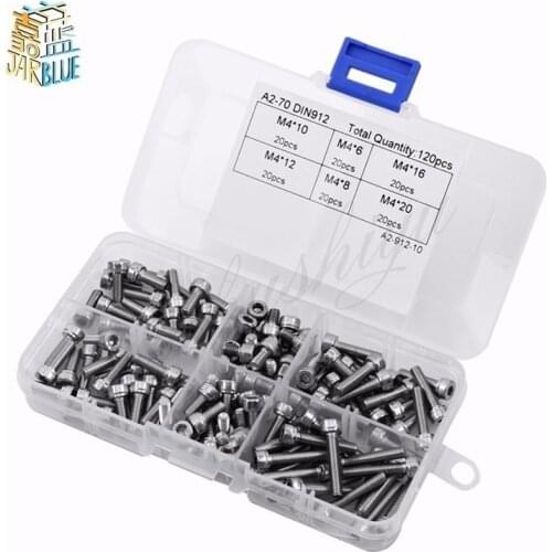 Din912 120Pcs/set M4 Stainless Steel Hex Socket Head Cap Screws M4 Screw Accessories Kit Hardware Wholesale