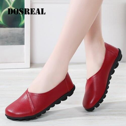 DOSREAL Slip On Loafers For Women Genuine Leather Shoes Spring Summer Ladies Ballet Flats Sneakers Women Plus Size Moccains