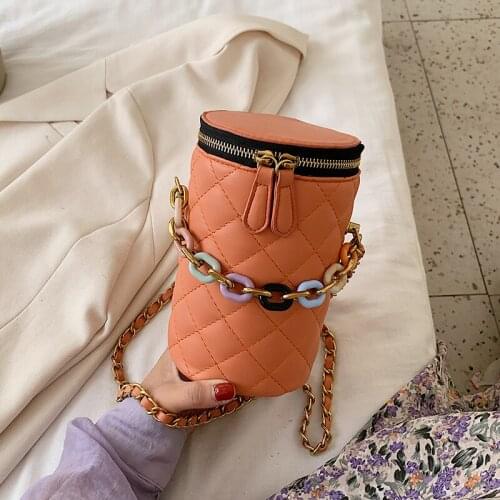 FANTASY Cylindrical Bags For Women 2020 New PU Messenger Shoulder Bag Female Color Thick Acrylic Chain Boho Fashion Quilted Bags