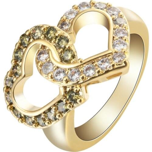 Exquisite Gold Fashion Heart-shaped White Zircon Peridot Rings for Women Wedding Jewelry