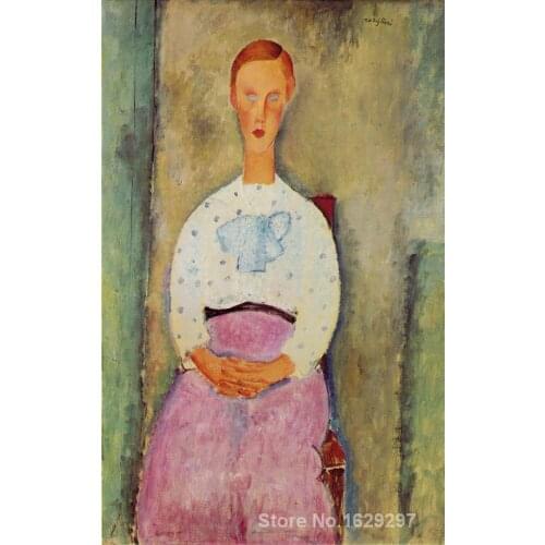 Oil Painting for kids room Girl with a Polka Dot Blouse by Amedeo Modigliani Hand painted High quality